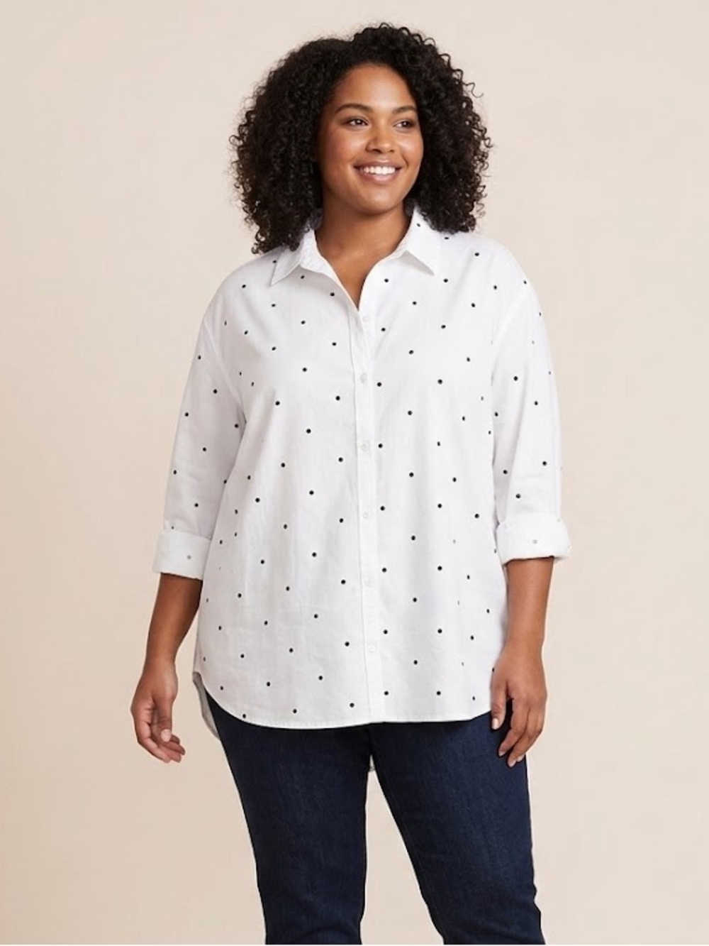 Gloria Vanderbilt White Polka Dot Amanda Shirt Size XL